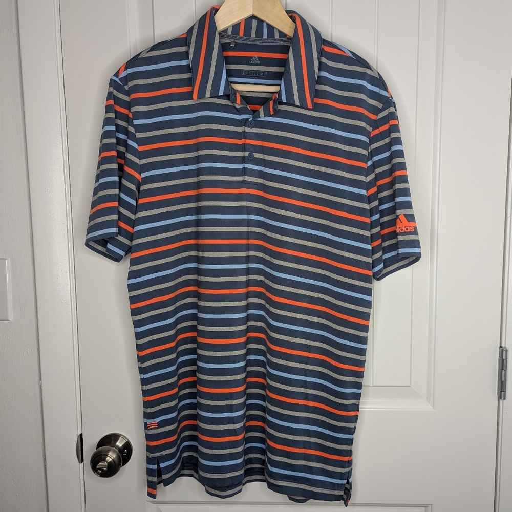 Adidas Men's Golf Polo Striped Blue Orange grey size medium